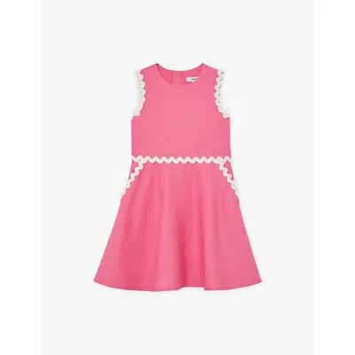 Reiss Kids' Pink Blake Wave-trim Linen-blend Dress 9-13