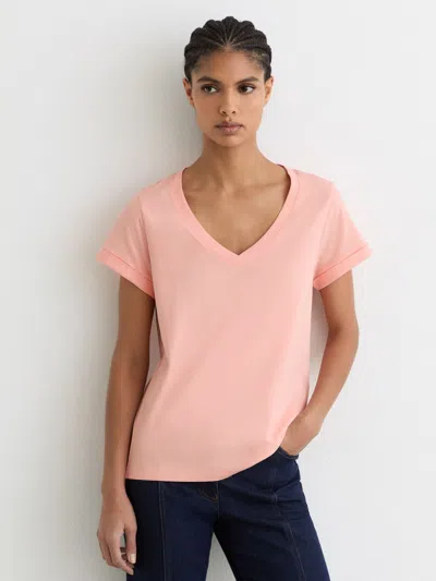 Reiss Womens Pink Luna V-neck Cotton-jersey T-shirt