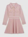 Reiss Pink Button-detail Stripe Knitted Dress In Pink
