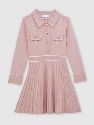 REISS REISS PINK SAPNA BUTTON-DETAIL STRIPE KNITTED DRESS