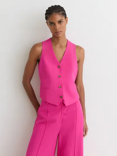 Reiss Pink Button-through Tailored Waistcoat With Linen