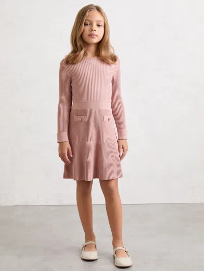 Reiss Kids'  Girls Pink Rib Knit Skater Dress