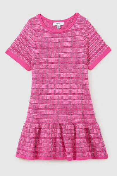 Reiss Kids' Pink Cotton Blend Checked Smocked Dress