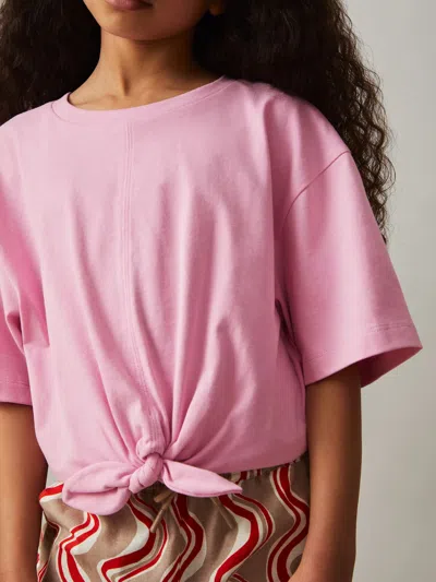 Reiss Pink Cotton Tie-front Cropped T-shirt