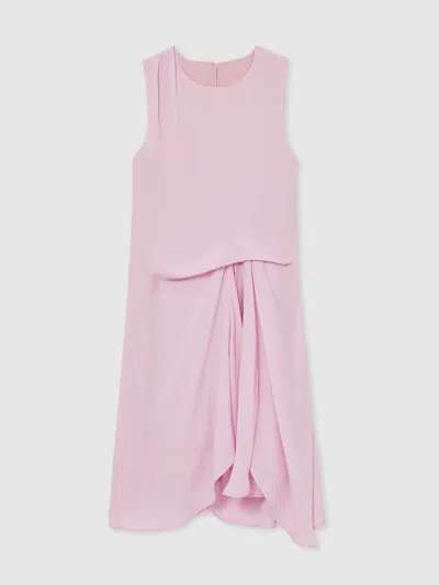 Reiss Pink Draped Tuck Sleeveless Dress