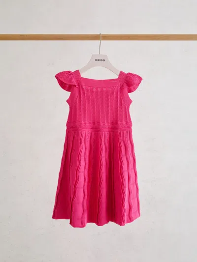 Reiss Kids'  Pink Erin 9-13 Yrs Textured-knit Cap-sleeve Dress