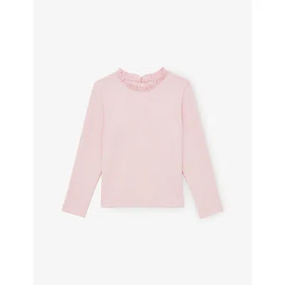 Reiss Kids' Pink Flora Frill-neck Stretch-cotton Top 3-9