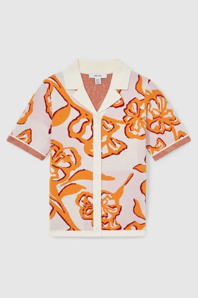 Reiss Kids' Pink Floral Print Intarsia Knit Top
