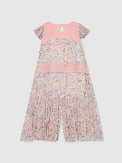 Reiss Babies' Pink Floral-print Pleated Jumpsuit