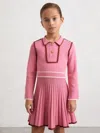 Reiss Pink Freya 9-13 Yrs Piped Knitted Skater Dress In Pink