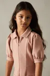 Reiss Pink Jersey Puff Sleeve Dress In Pink