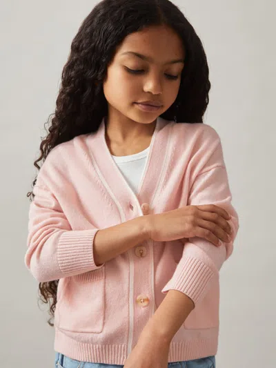 Reiss Pink Juni 9-13 Yrs Wool-blend Tipped Cardigan