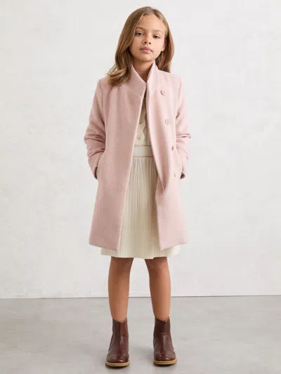 Reiss Pink Wool-blend Funnel-neck Coat