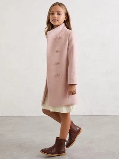 Reiss Pink Kia Wool-blend Funnel-neck Coat In Brown