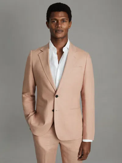 Reiss Pink Single-breasted Linen Suit Blazer Slim Fit
