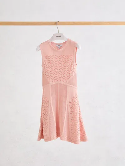 Reiss Kids'  Pink Lindy 9-13 Yrs Pointelle-knit Flippy Dress
