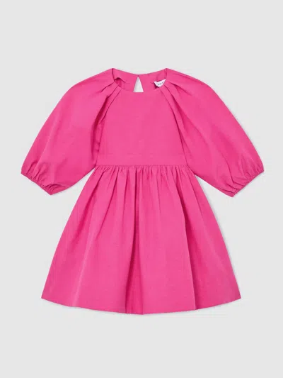 Reiss Kids'  Pink Mandy 13-14 Yrs Puff-sleeve Cut-out Back Dress