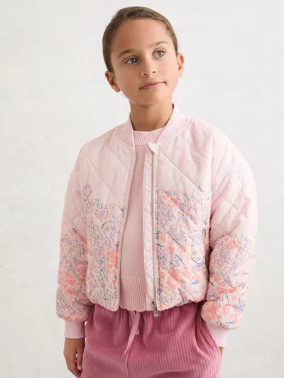 Reiss Pink Quilted Floral Bomber Jacket