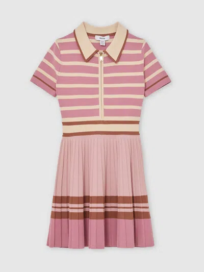 Reiss Kids'  Pink Ophelia 13-14 Yrs Cotton Collared Stripe Knit Dress In Multi