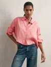 Reiss Pink Oversize Linen Cropped Shirt In Pink