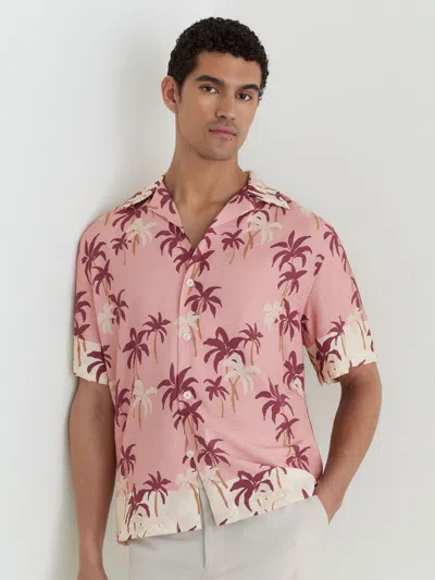 Reiss Madrona Floral Print Short Sleeve Cuban Shirt In Pink