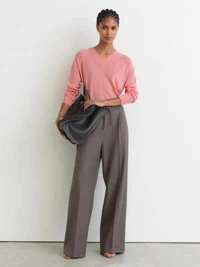 Reiss Pink Paris Merino Wool V-neck Jumper