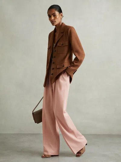 Reiss Pink Petite Double Pleat Wide Leg Trousers