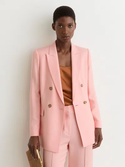 Reiss Pink Petite Double-breasted Peak-lapel Suit Jacket