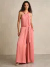 Reiss Rosin Tie Waist Sleeveless Wide Leg Jumpsuit In Pink
