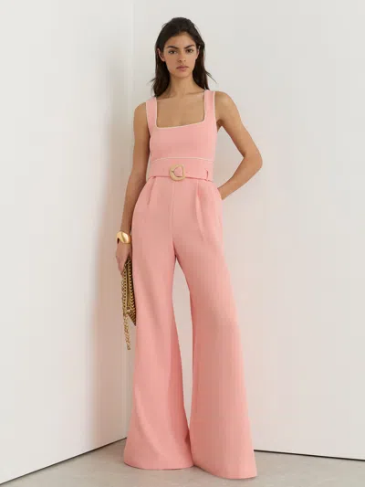 Reiss Pink Petite Tipped Wide-leg Belted Jumpsuit
