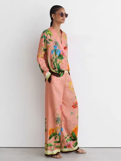 Reiss Pink Petite Tropical Scarf-print Wide-leg Trousers