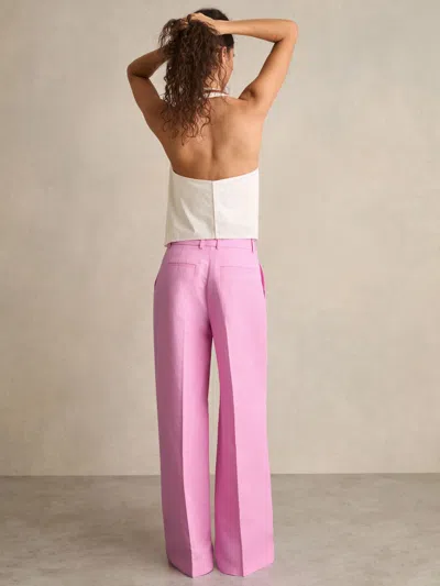 Reiss Pink Petite Wide-leg Trousers With Linen