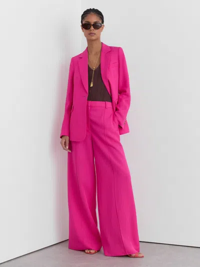 Reiss Pink Petite Wide-leg Pintuck Trousers With Linen