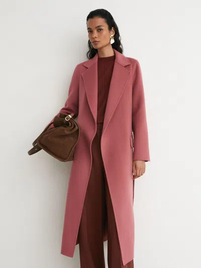 Reiss Pink Petite Wool-blend Double-breasted Blind-seam Coat