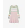 Reiss Pink Polly Colour-block Long-sleeve Ribbed Stretch-knit Dress 4-9 In Pink