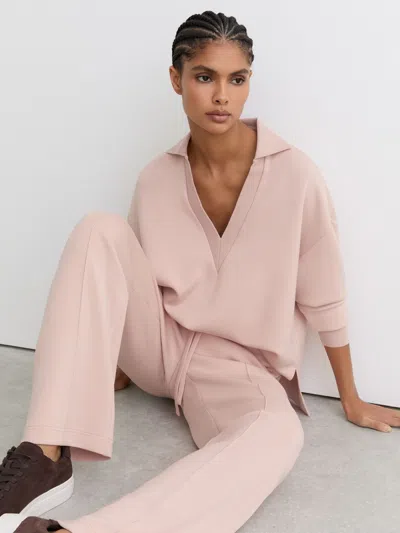 Reiss Pink Premium Interlock Open-collar Sweatshirt