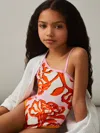Reiss Kids' Pink Print 4-9 Yrs Floral Print One Shoulder Swimsuit In Multi