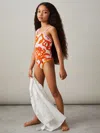 Reiss Pink Print 9-13 Yrs Floral Print One Shoulder Swimsuit In Orange