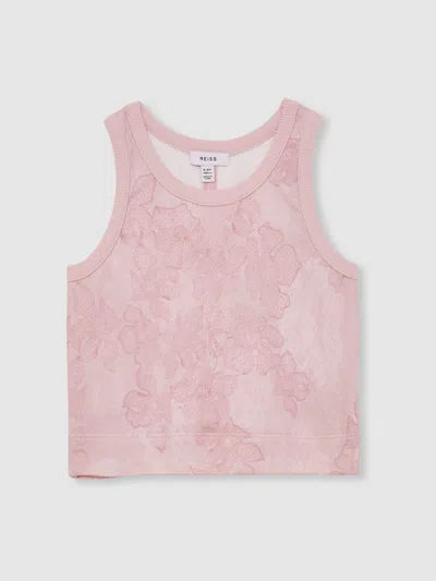Reiss Kids' Pink Print Cotton Floral Print Vest And Joggers Set