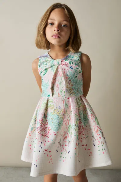 Reiss Pink Print Floral-print Pleated Scuba Dress