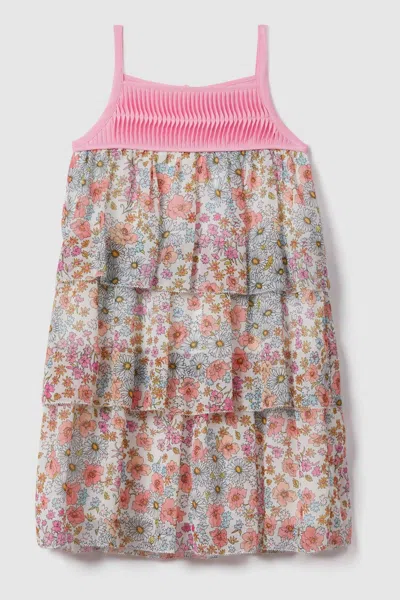 Reiss Leela - Pink Print Leela Teen Floral Print Tiered Dress