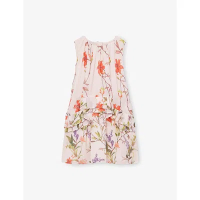 Reiss Kids' Pink Print Luni Floral-print Tiered Chiffon Mini Dress 9-13