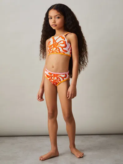 Reiss Pink Print Phoebe 9-13 Yrs Floral-print Bikini Top In Multi