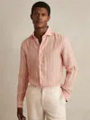 Reiss Pink Rose/white Bengal Stripe Linen Striped Cutaway-collar Shirt In Multi
