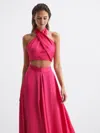 Reiss Pink Cropped Halter Occasion Top In Pink
