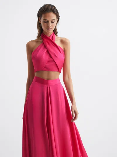 Reiss Pink Cropped Halter Occasion Top