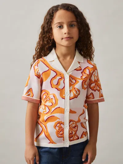 Reiss Pink Sandy 9-13 Yrs Floral Intarsia Knit Top In Orange