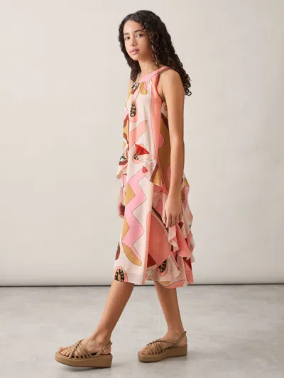 Reiss Pink Sasha 4-9 Yrs Printed Ruffle-trim Dress