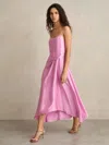 Reiss Womens Pink Zoey Square-neck Satin Midi Dress In Pink
