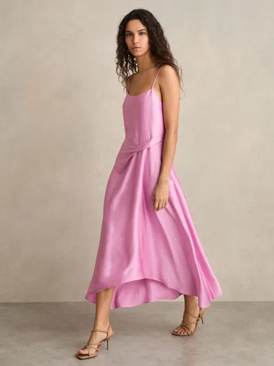 REISS REISS PINK ZOEY SATIN DRAPE-DETAIL SLIP DRESS